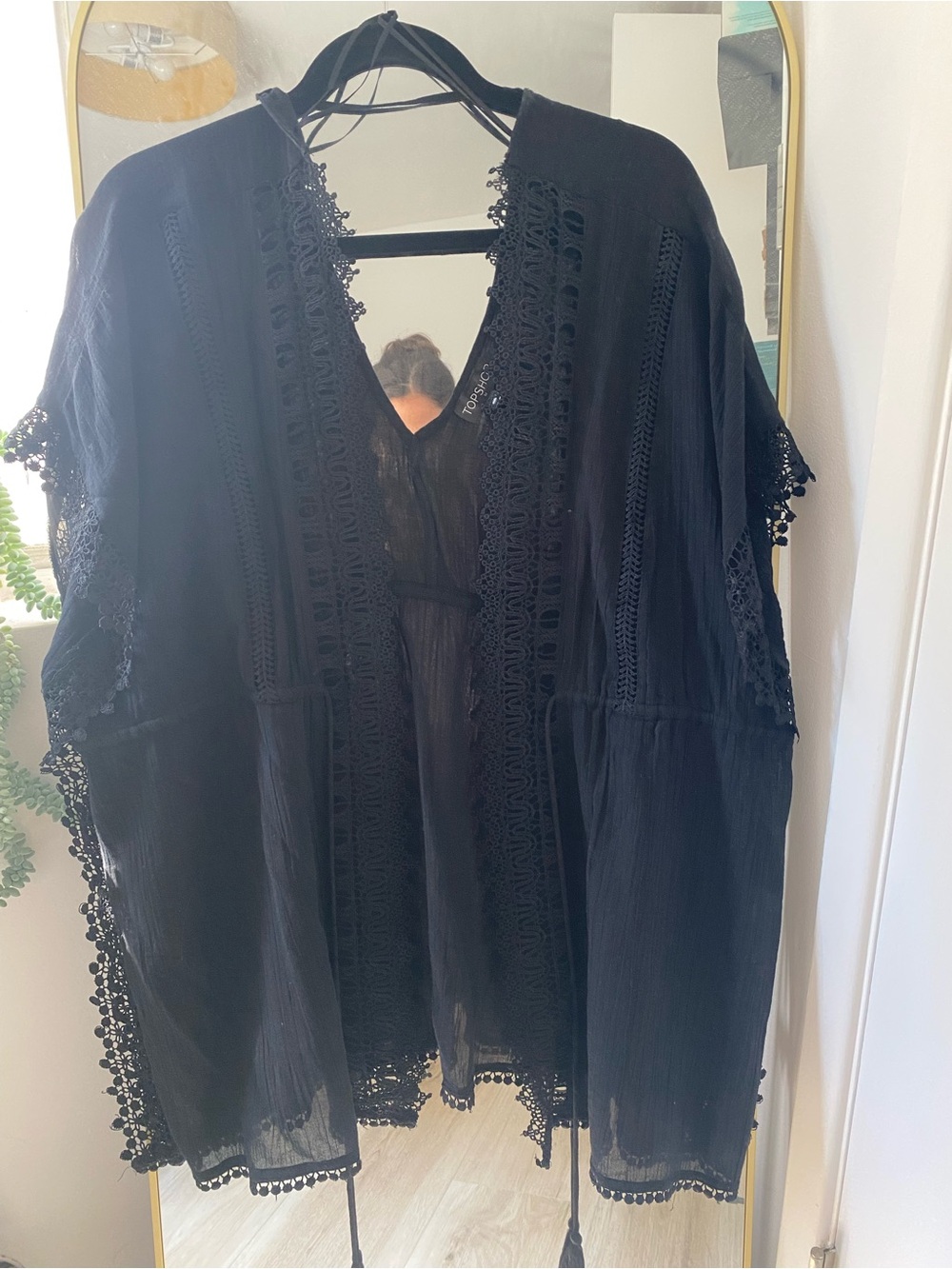 TopShop Black Lace-Trim Sheer Kimono Top